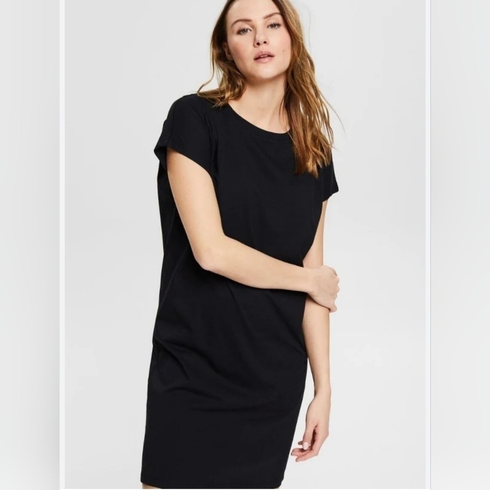Minimum Scandinavian Black Shift Dress Dropped Shoulders Lace Trim